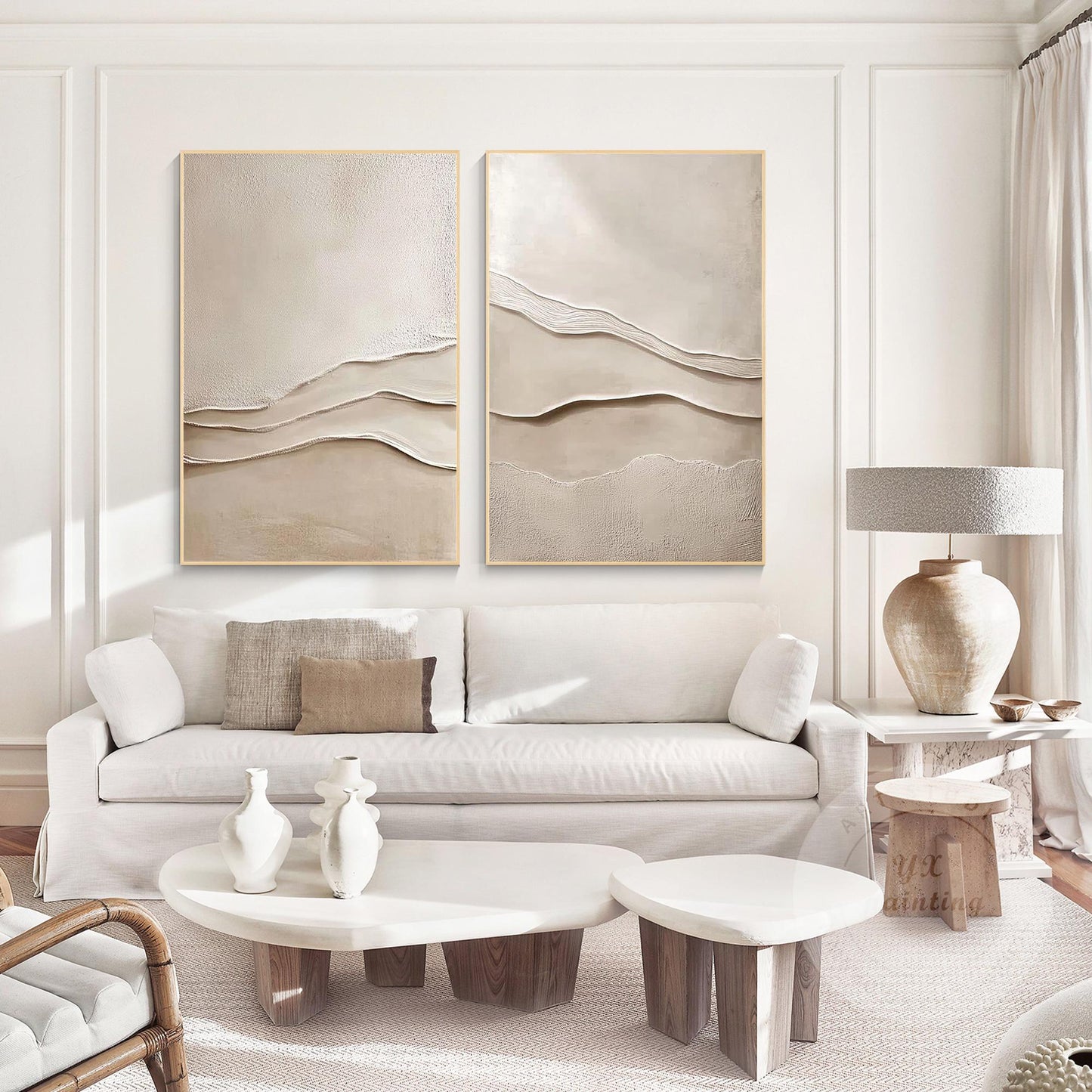 Textured Beige Plaster Painting Set: 3D Wabi Sabi Wall Art #2