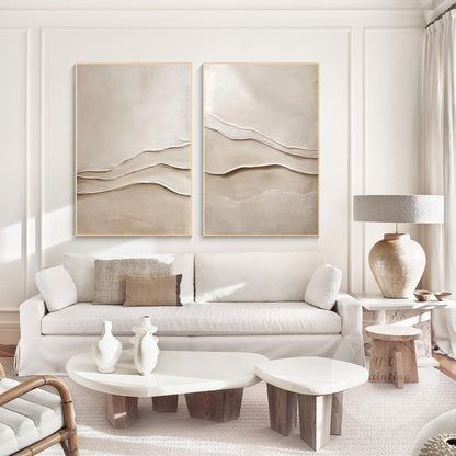 Textured Beige Plaster Painting Set: 3D Wabi Sabi Wall Art #2