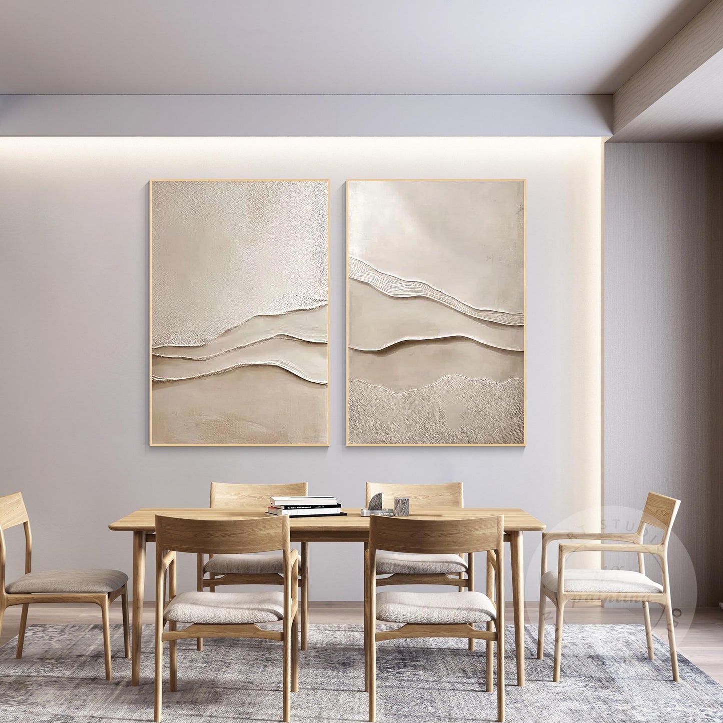 Textured Beige Plaster Painting Set: 3D Wabi Sabi Wall Art #3