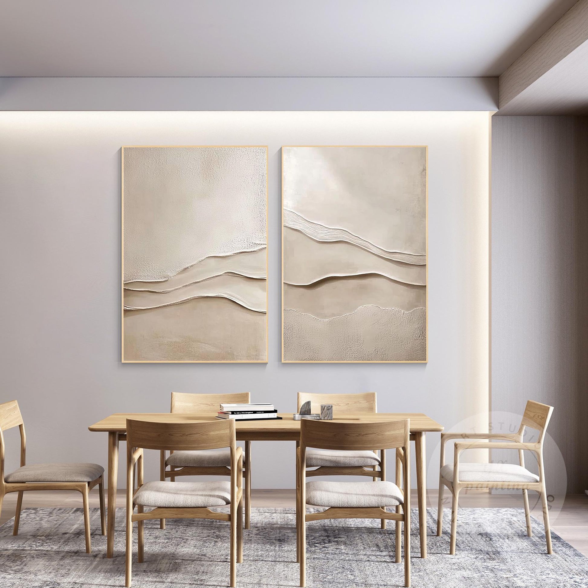 Textured Beige Plaster Painting Set: 3D Wabi Sabi Wall Art #3