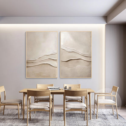 Textured Beige Plaster Painting Set: 3D Wabi Sabi Wall Art #3
