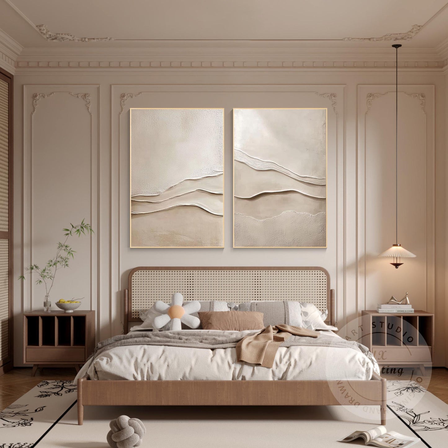 Textured Beige Plaster Painting Set: 3D Wabi Sabi Wall Art #4