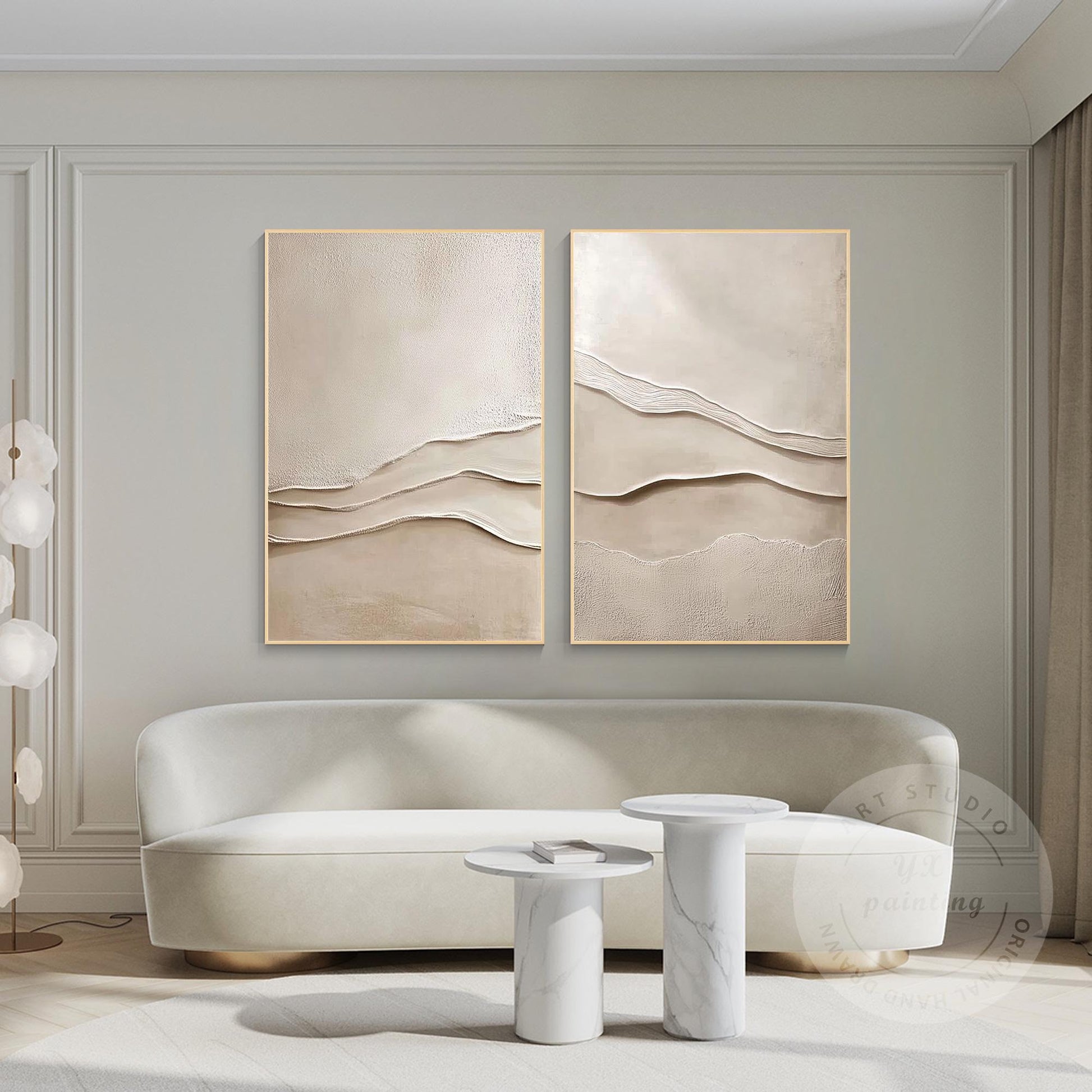 Textured Beige Plaster Painting Set: 3D Wabi Sabi Wall Art #5