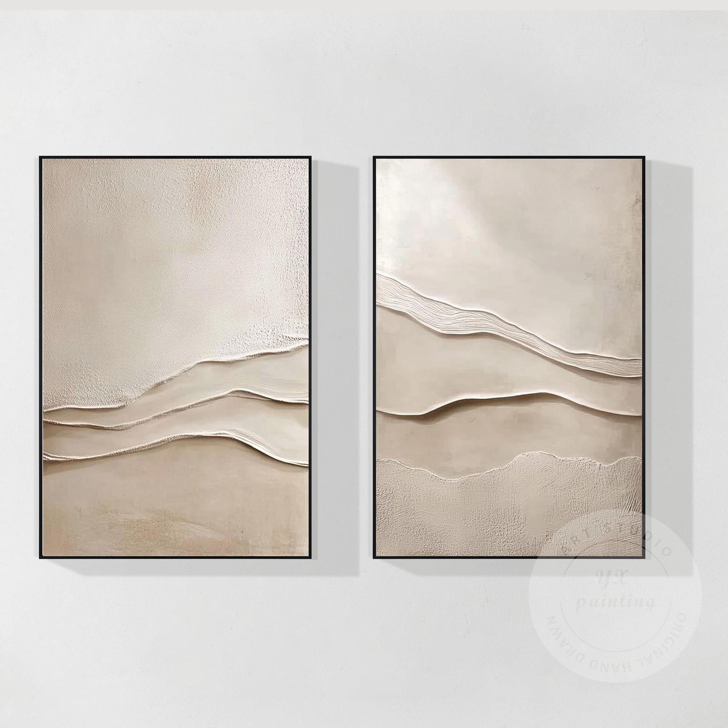 Textured Beige Plaster Painting Set: 3D Wabi Sabi Wall Art #6