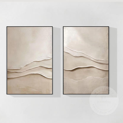 Textured Beige Plaster Painting Set: 3D Wabi Sabi Wall Art #6