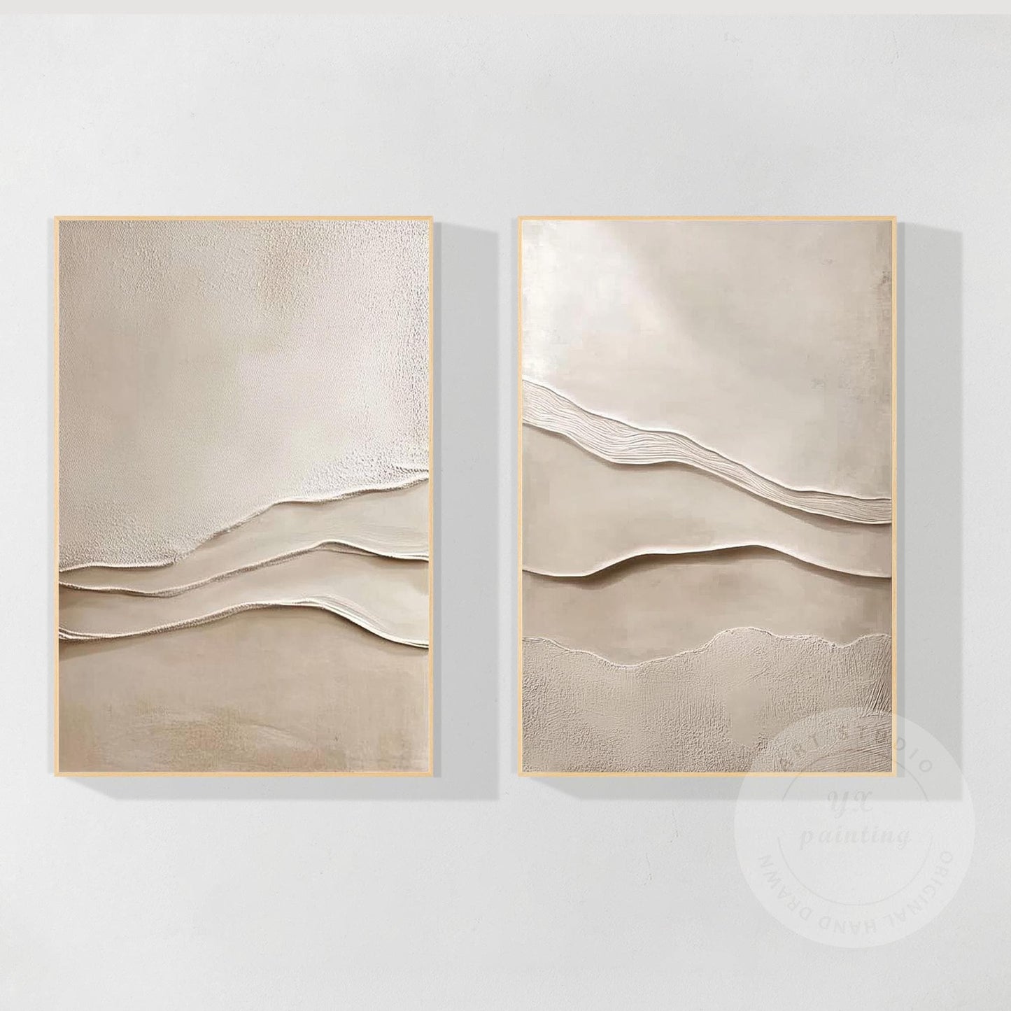 Textured Beige Plaster Painting Set: 3D Wabi Sabi Wall Art #7