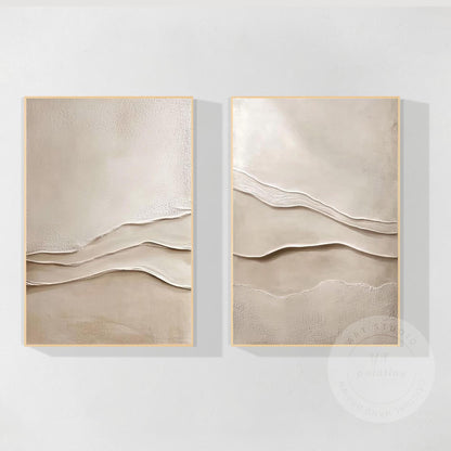 Textured Beige Plaster Painting Set: 3D Wabi Sabi Wall Art #7