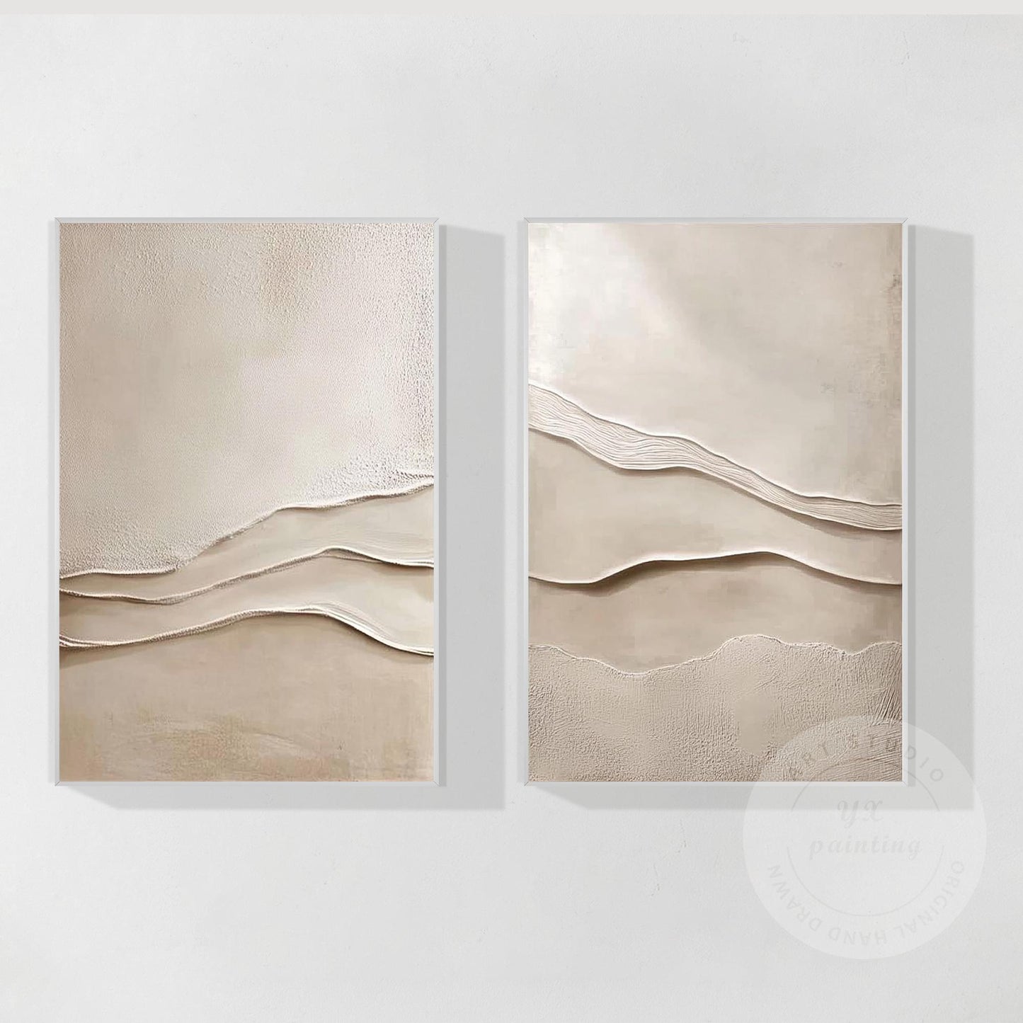 Textured Beige Plaster Painting Set: 3D Wabi Sabi Wall Art #9