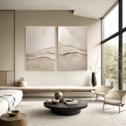 Textured Beige Plaster Painting Set: 3D Wabi Sabi Wall Art #1