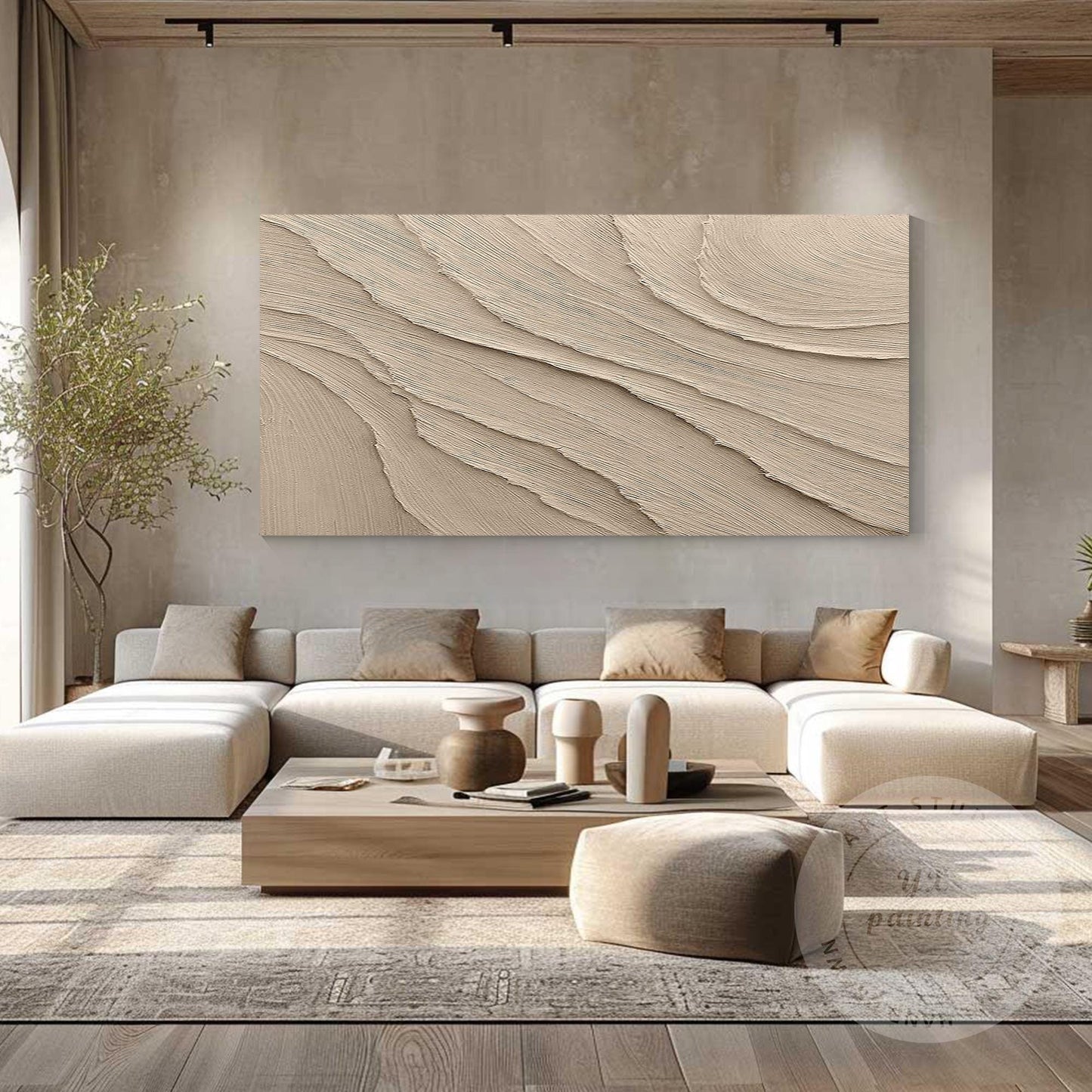 Textured Beige Plaster Painting: Wabi Sabi Style, 3D Canvas Art #2