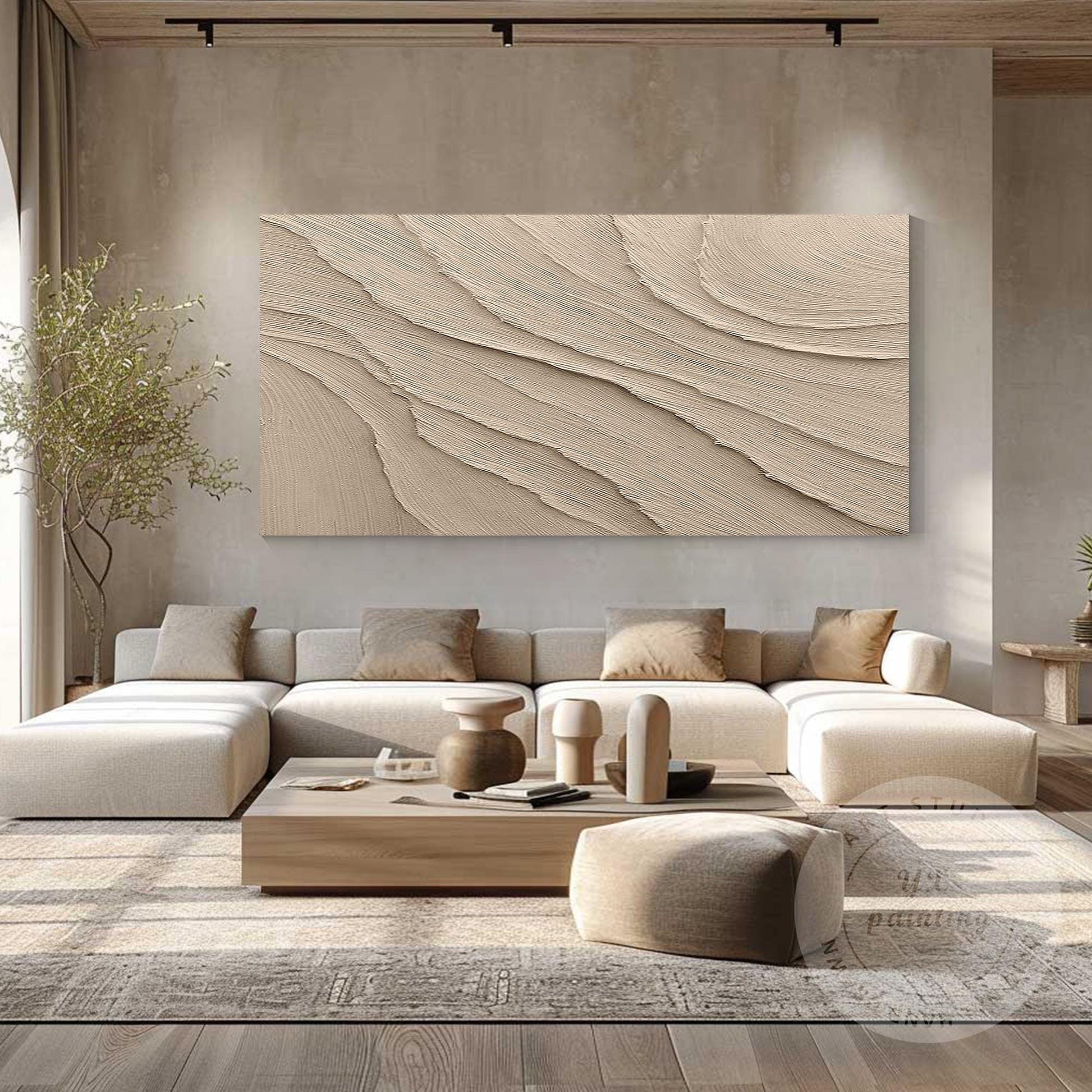 Textured Beige Plaster Painting: Wabi Sabi Style, 3D Canvas Art #2
