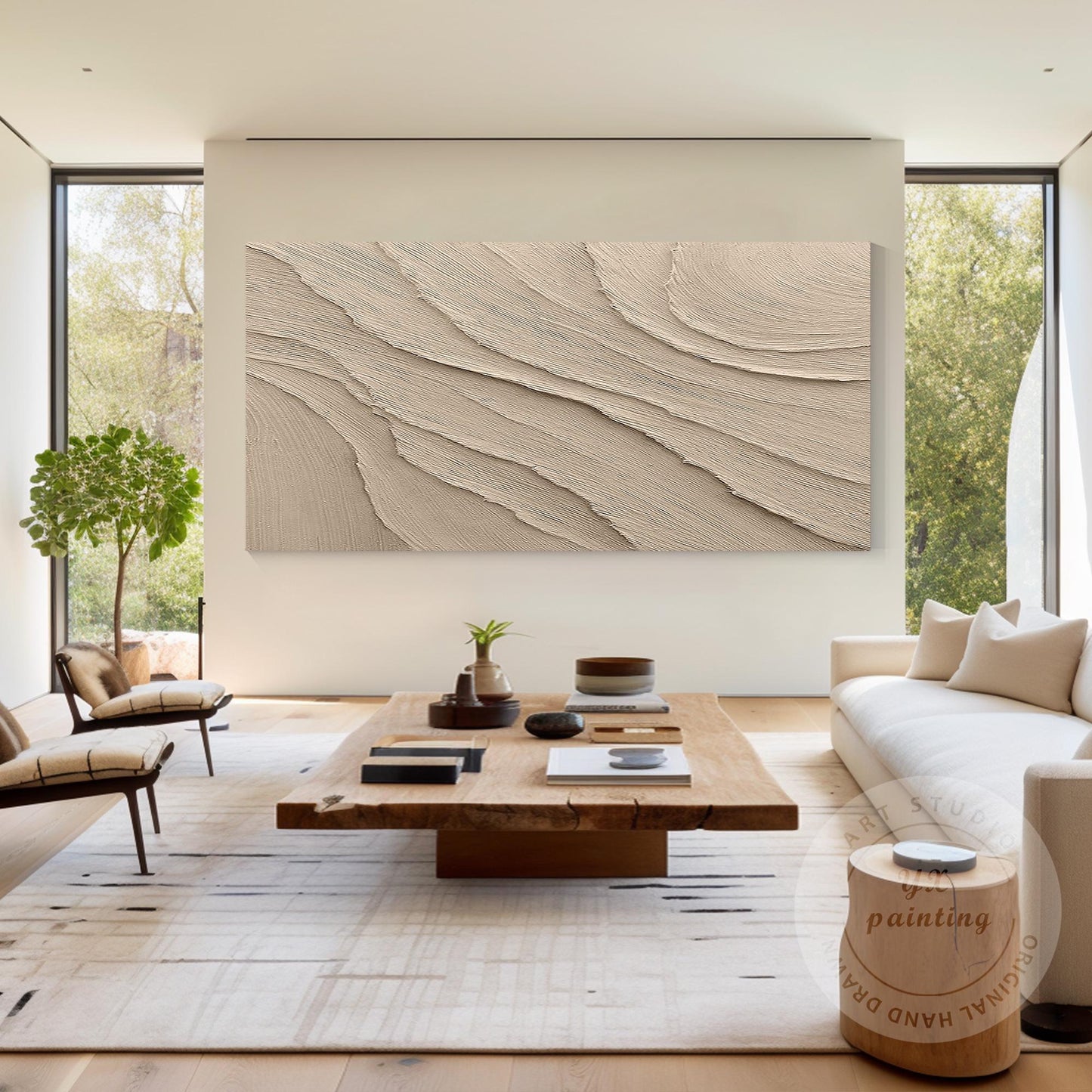Textured Beige Plaster Painting: Wabi Sabi Style, 3D Canvas Art #4