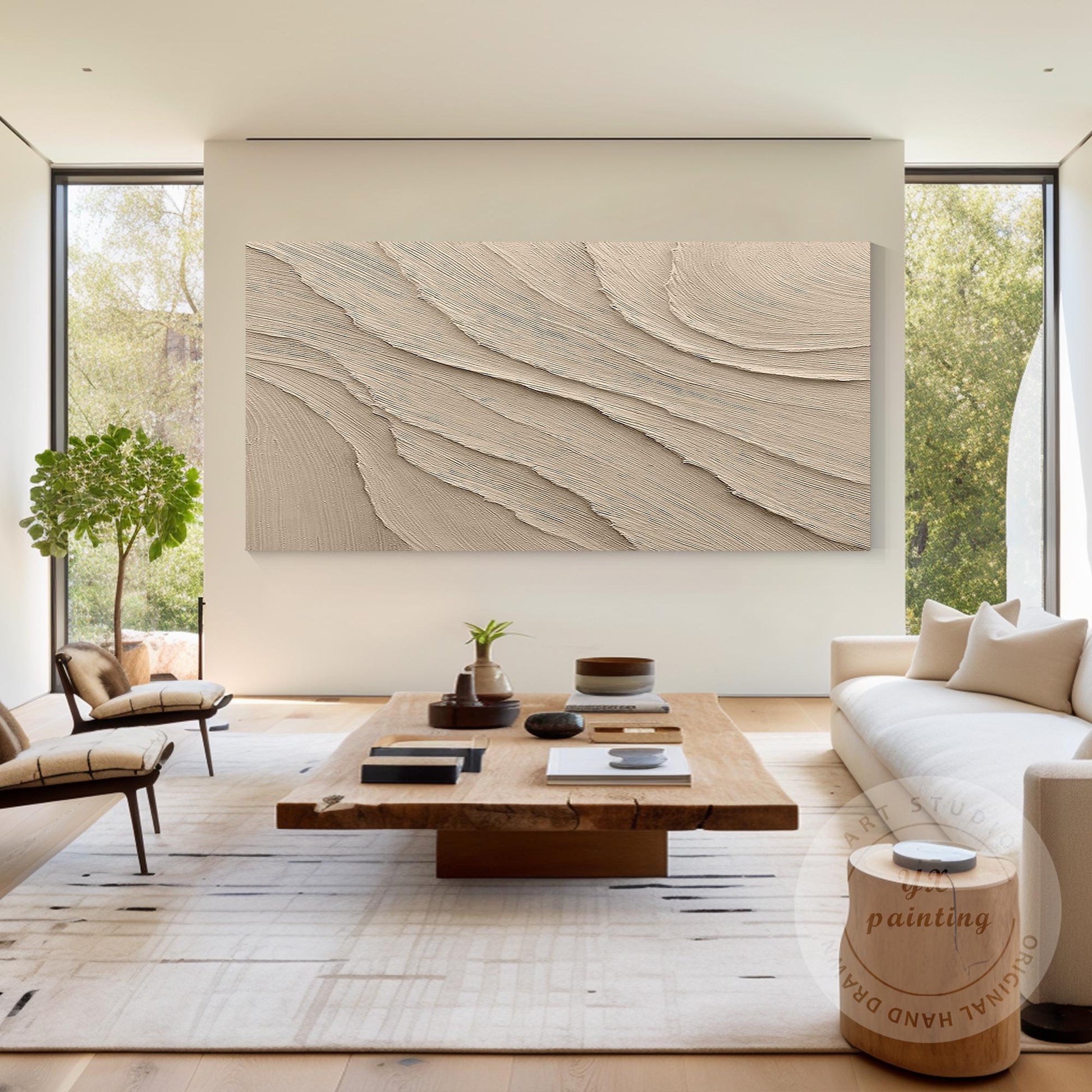 Textured Beige Plaster Painting: Wabi Sabi Style, 3D Canvas Art #4