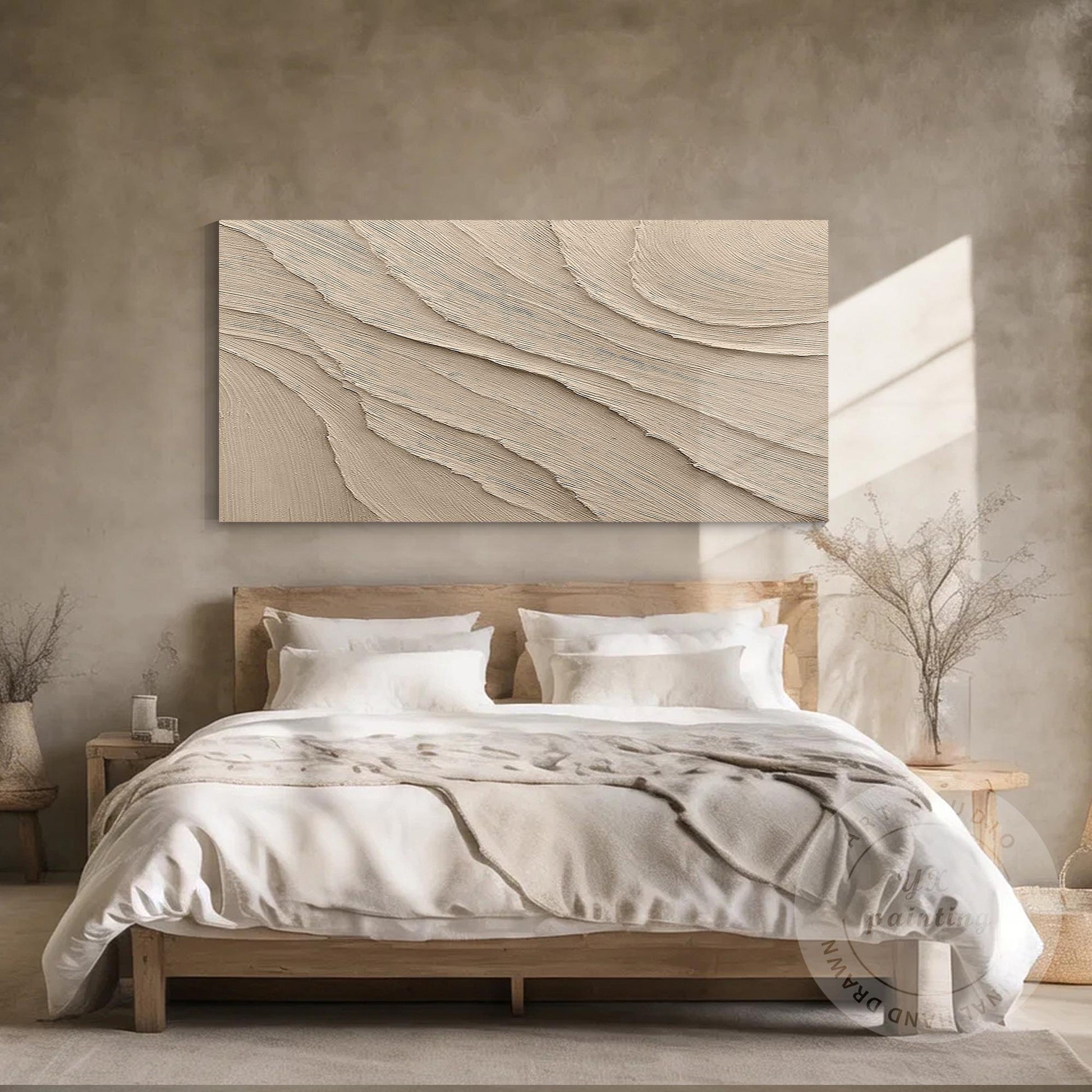 Textured Beige Plaster Painting: Wabi Sabi Style, 3D Canvas Art #5