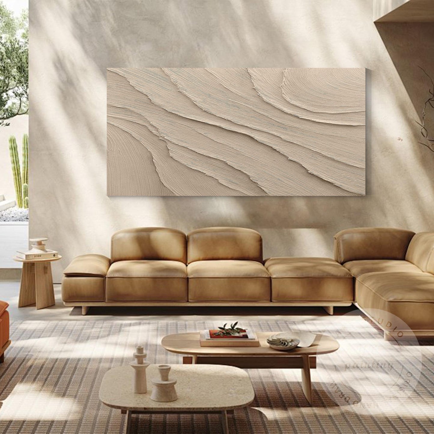 Textured Beige Plaster Painting: Wabi Sabi Style, 3D Canvas Art #1