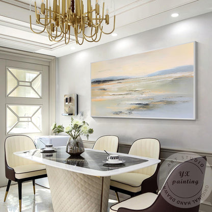 Textured Beige Seascape Painting, Abstract Coastal Canvas Art #3