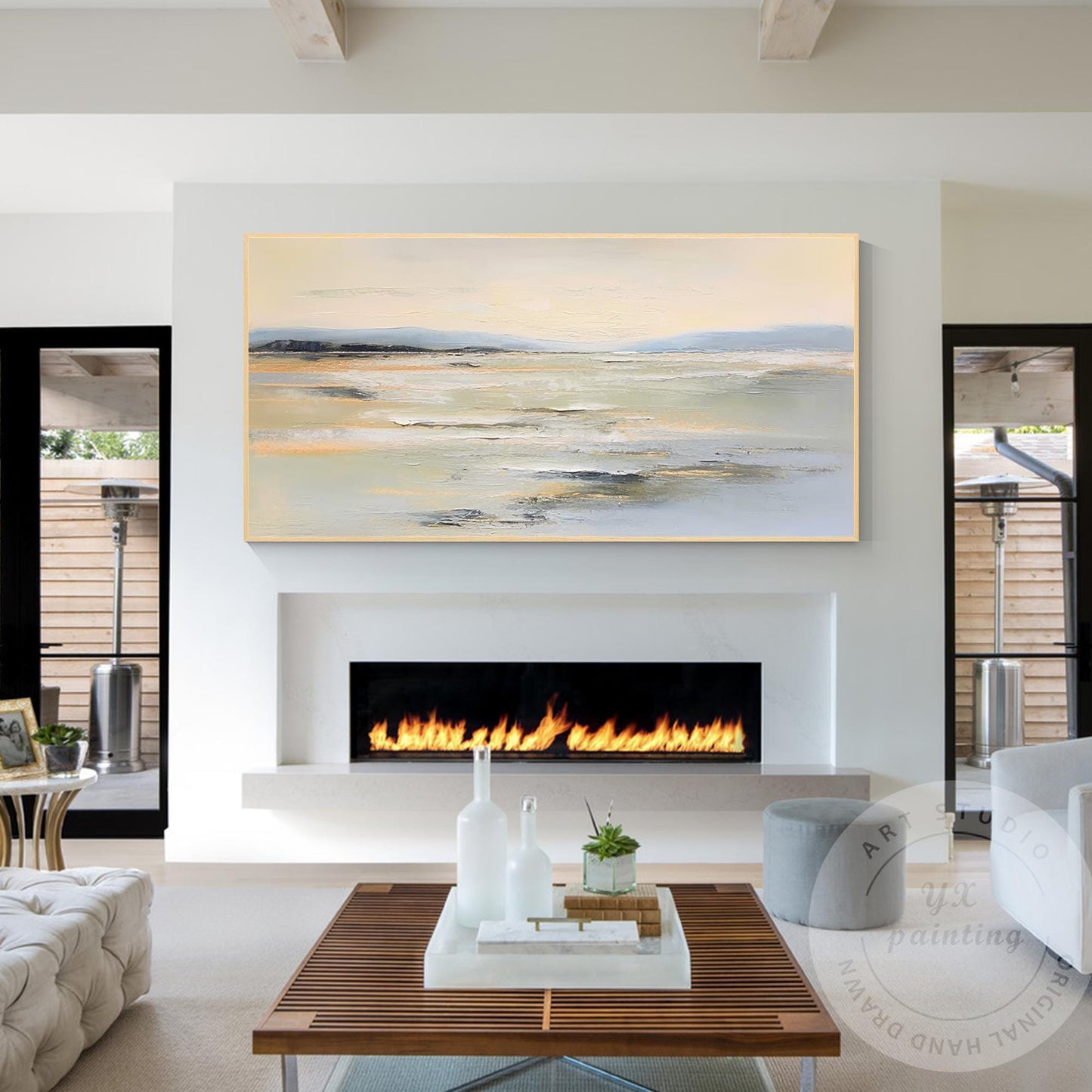Textured Beige Seascape Painting, Abstract Coastal Canvas Art #4