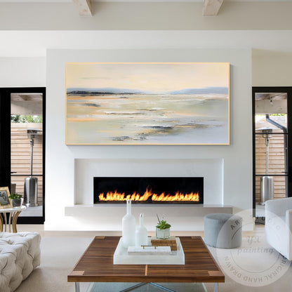 Textured Beige Seascape Painting, Abstract Coastal Canvas Art #4
