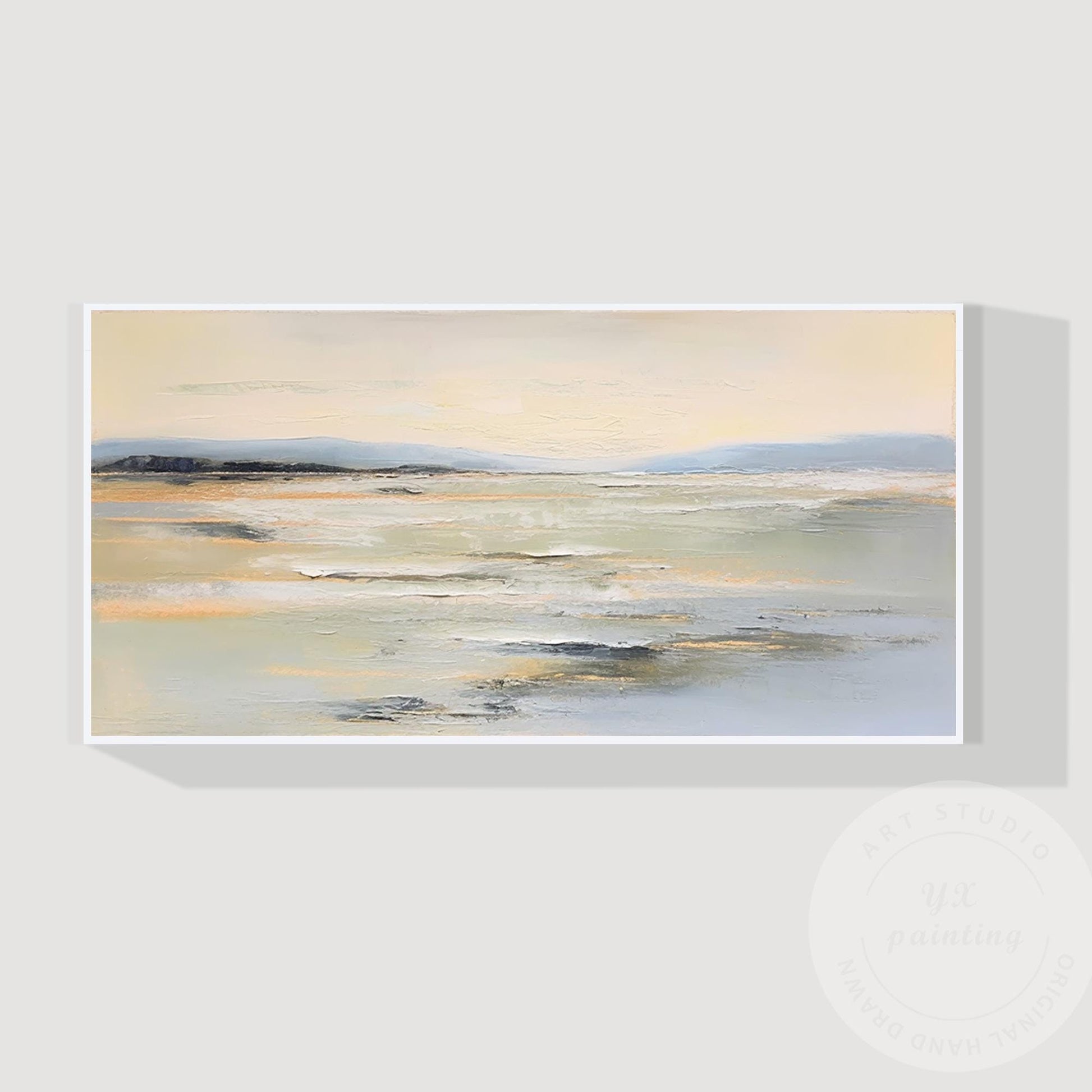 Textured Beige Seascape Painting, Abstract Coastal Canvas Art #6