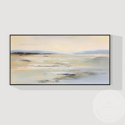 Textured Beige Seascape Painting, Abstract Coastal Canvas Art #7