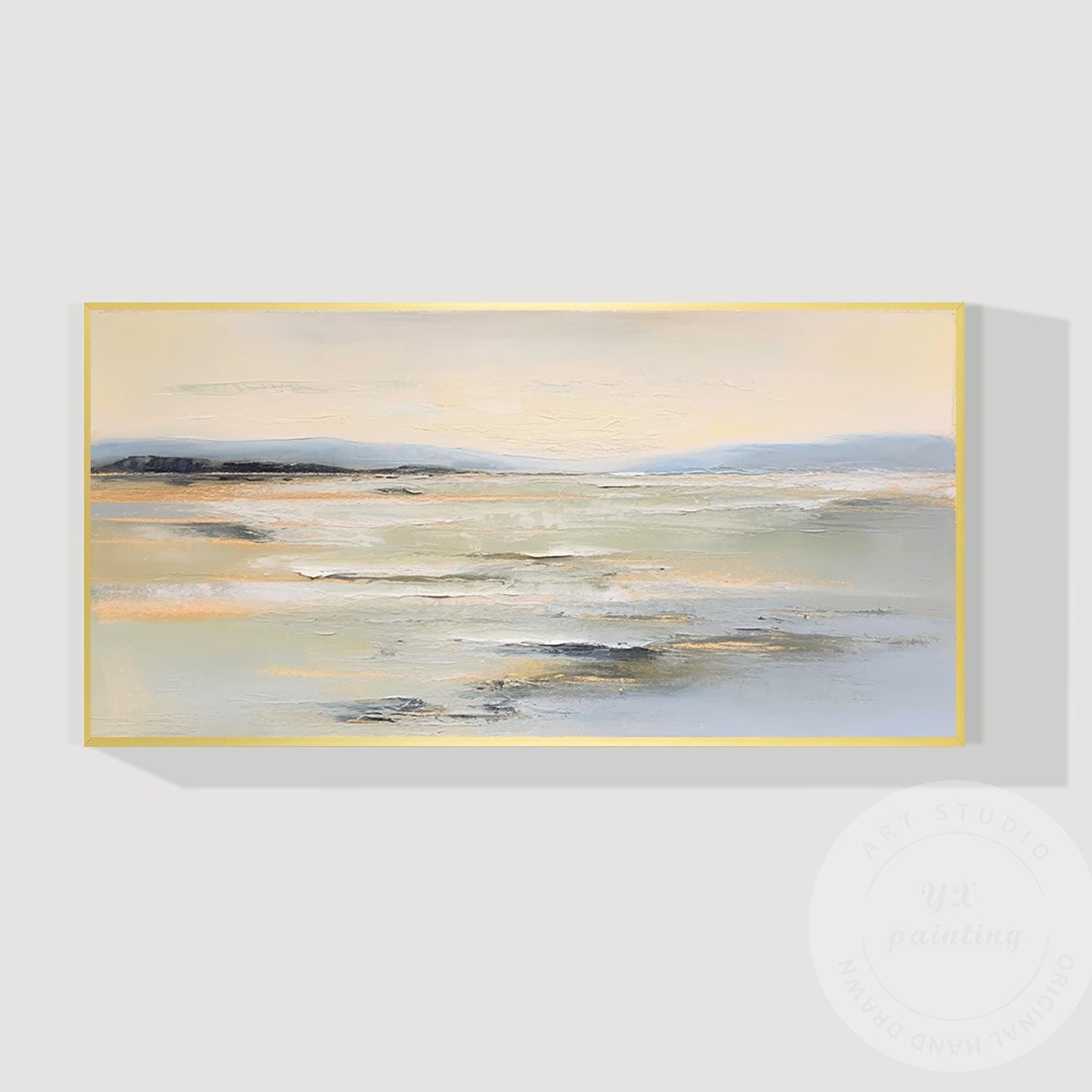 Textured Beige Seascape Painting, Abstract Coastal Canvas Art #9
