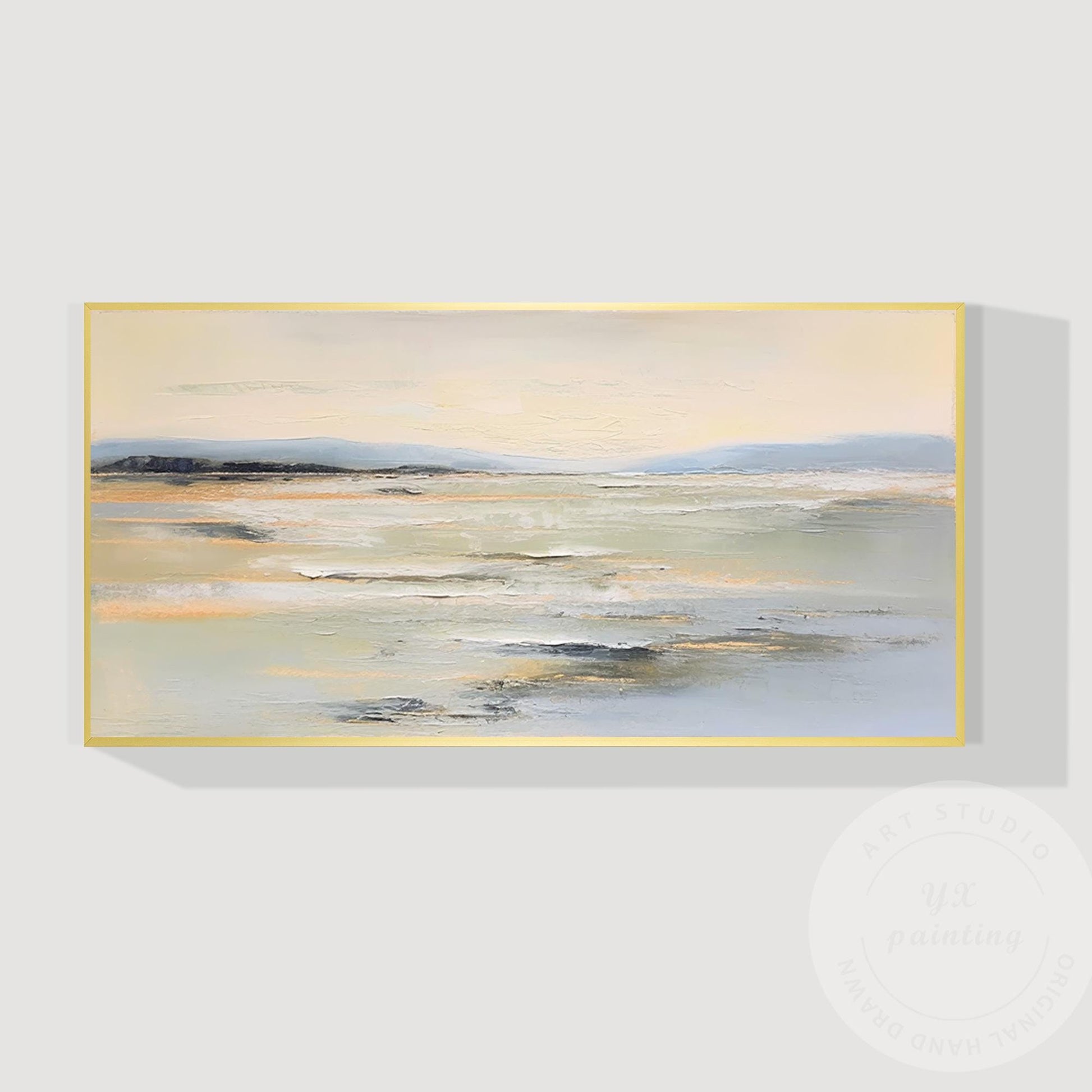 Textured Beige Seascape Painting, Abstract Coastal Canvas Art #9