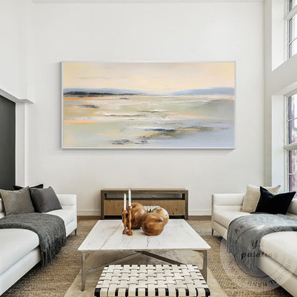 Textured Beige Seascape Painting, Abstract Coastal Canvas Art #1