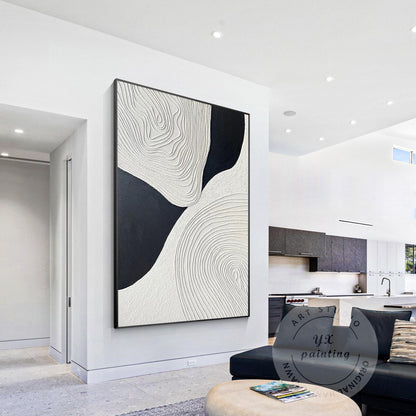 Textured Black and White Abstract Painting: Handmade Relief Canvas Art #2