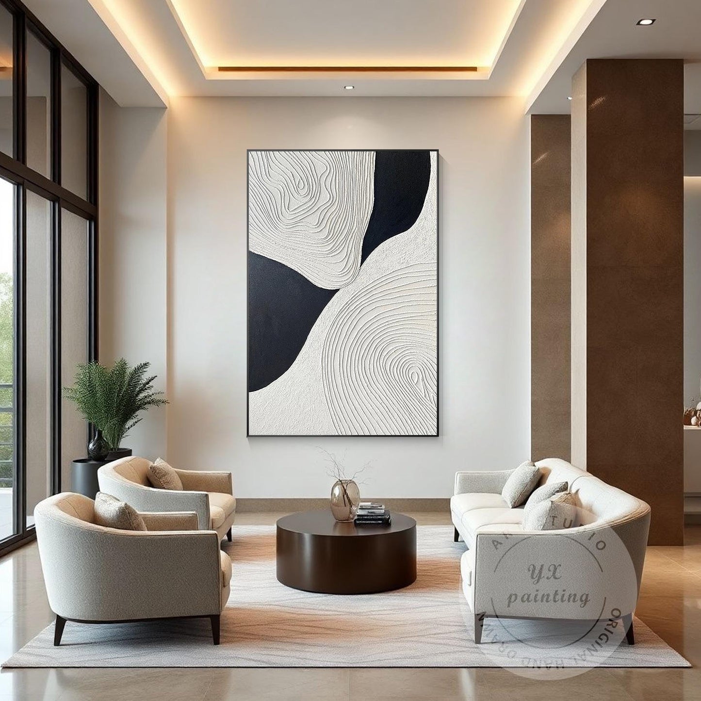 Textured Black and White Abstract Painting: Handmade Relief Canvas Art #3