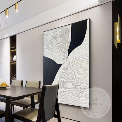 Textured Black and White Abstract Painting: Handmade Relief Canvas Art #5