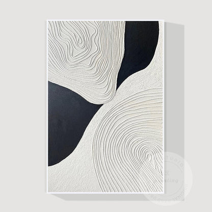 Textured Black and White Abstract Painting: Handmade Relief Canvas Art #6