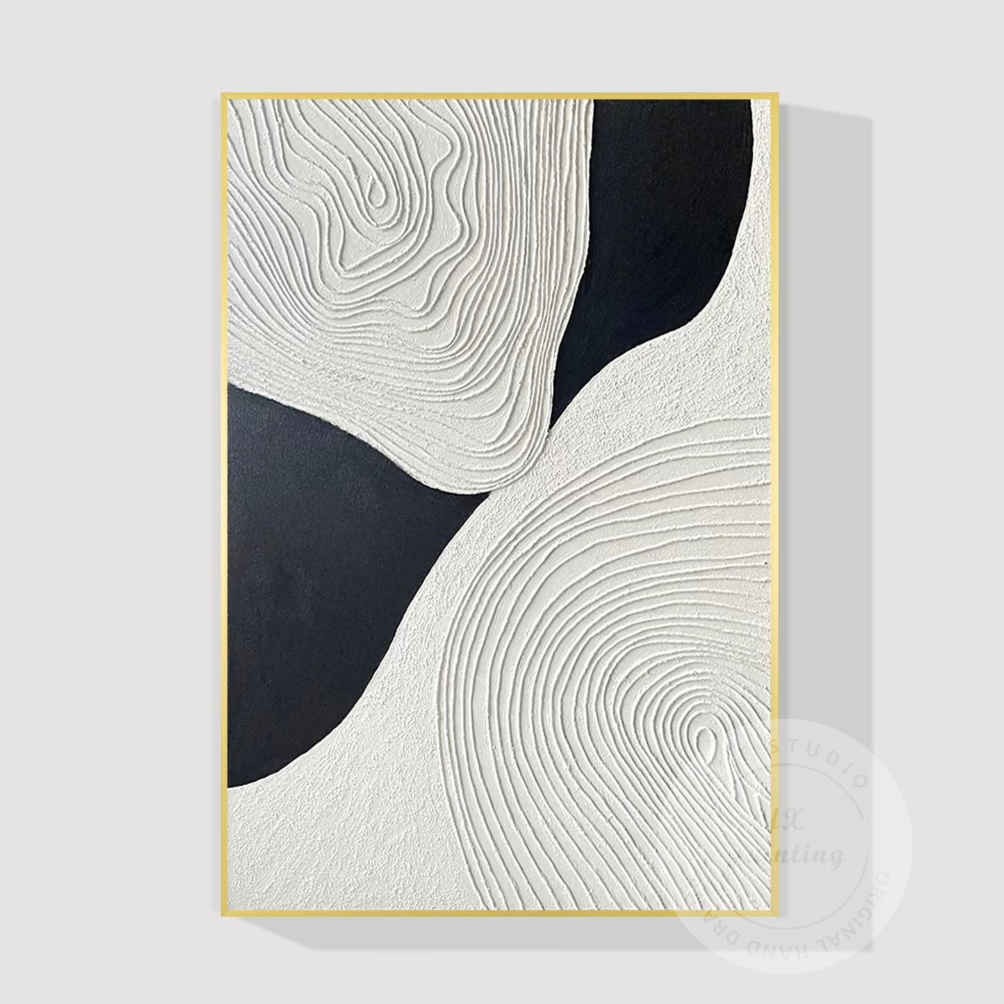 Textured Black and White Abstract Painting: Handmade Relief Canvas Art #8