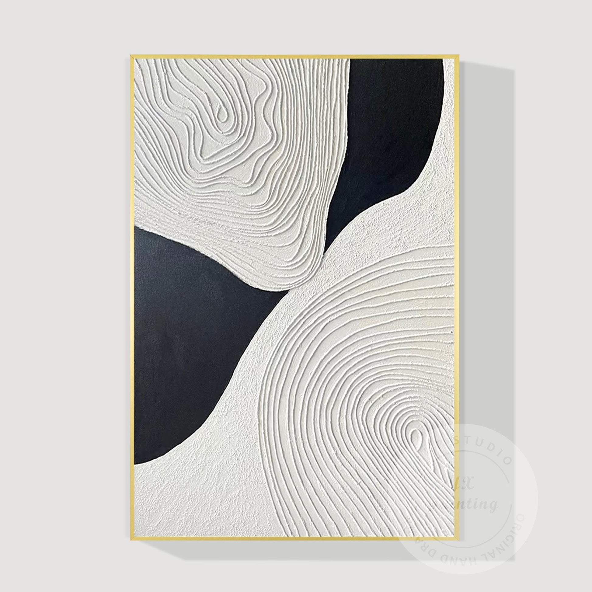 Textured Black and White Abstract Painting: Handmade Relief Canvas Art #8