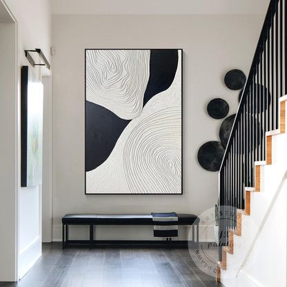 Textured Black and White Abstract Painting: Handmade Relief Canvas Art #1