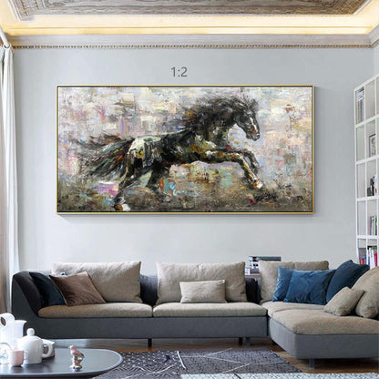 Textured Black Horse Painting: Extra Large Horizontal Framed Wall Art #2
