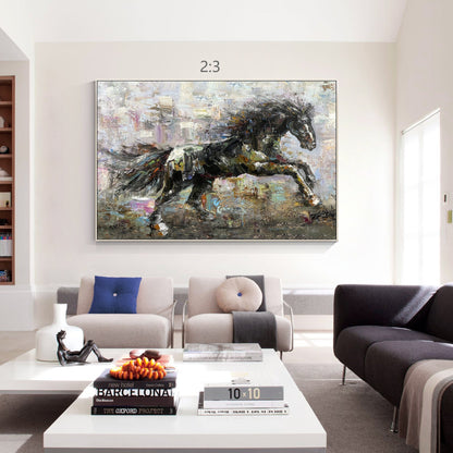Textured Black Horse Painting: Extra Large Horizontal Framed Wall Art #6