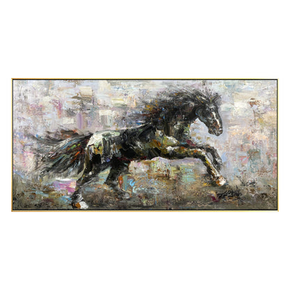 Textured Black Horse Painting: Extra Large Horizontal Framed Wall Art #8