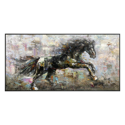 Textured Black Horse Painting: Extra Large Horizontal Framed Wall Art #10