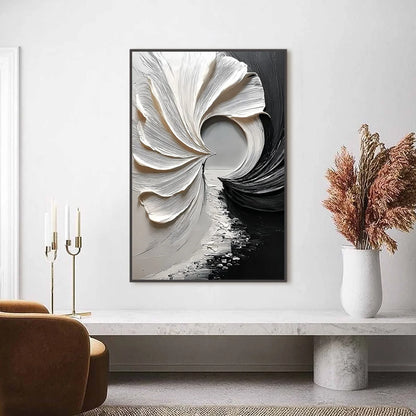 CONVERGENCE: Textured Black and White Abstract Impasto Painting | Abstract closeup, raised brushwork detail