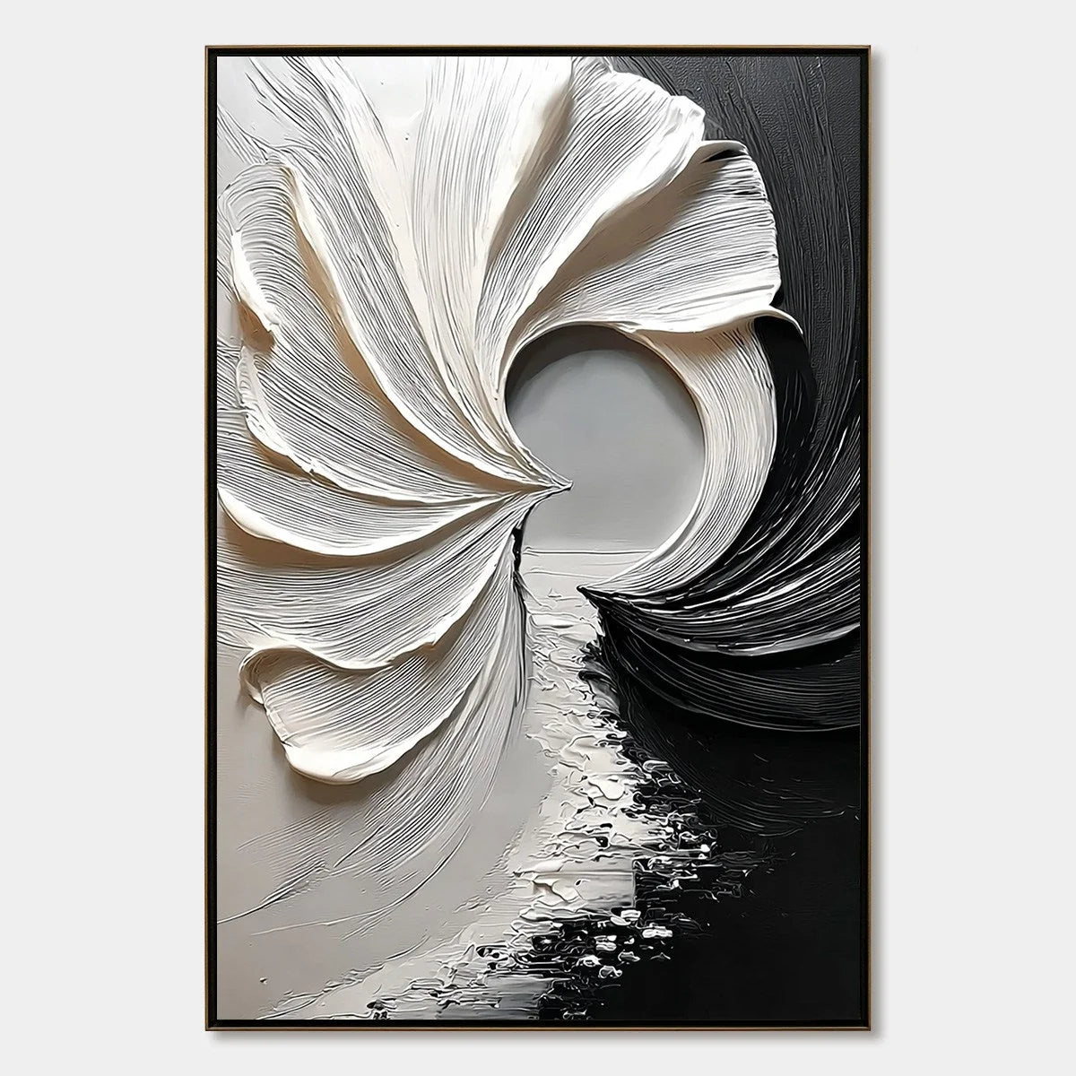 CONVERGENCE: Textured Black and White Abstract Impasto Painting | hanging in CONVERGENCE: Textured Black and White Abstract Impasto Painting featuring layered textured brushwork in refined tones; a...