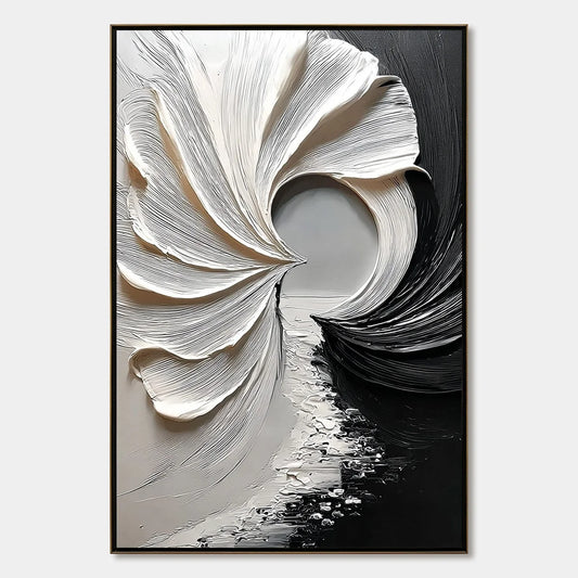 CONVERGENCE: Textured Black and White Abstract Impasto Painting | hanging in CONVERGENCE: Textured Black and White Abstract Impasto Painting featuring layered textured brushwork in refined tones; a...
