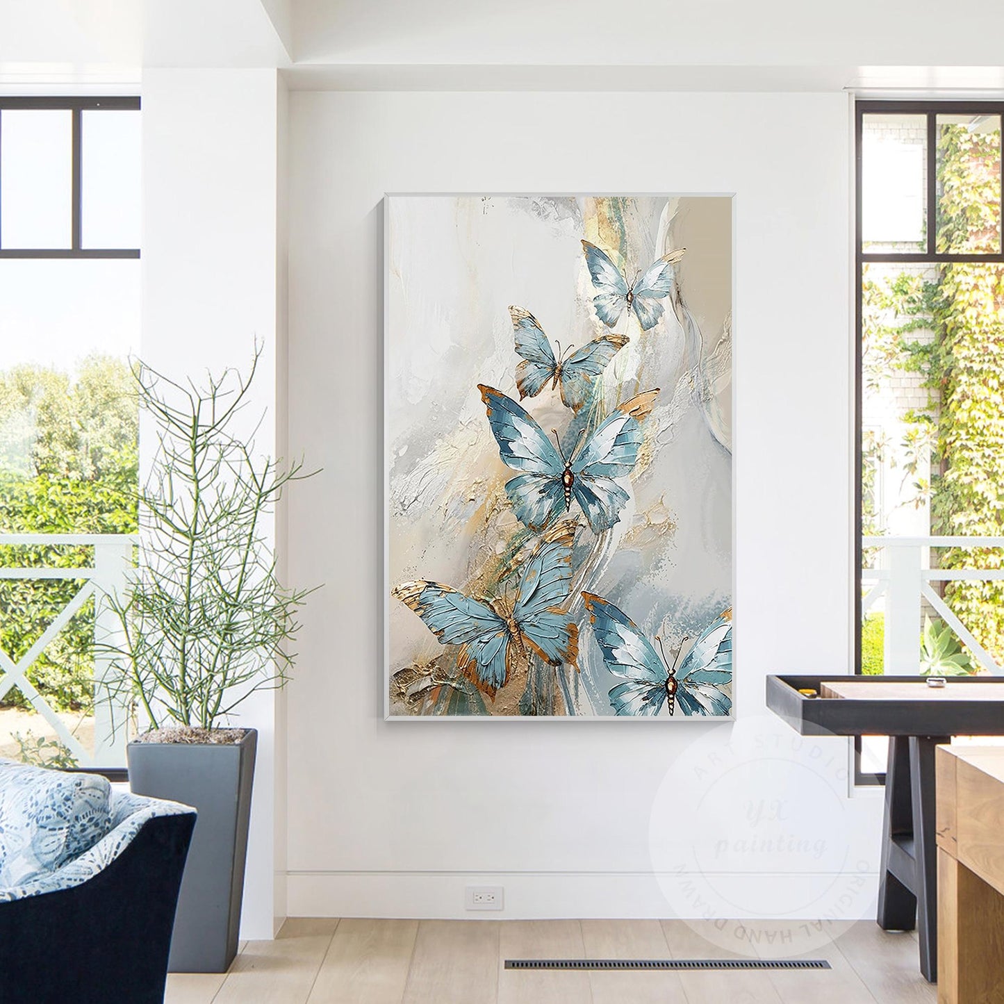 Textured Blue Butterfly Abstract Art | Original Acrylic Painting on Canvas | Ele #2