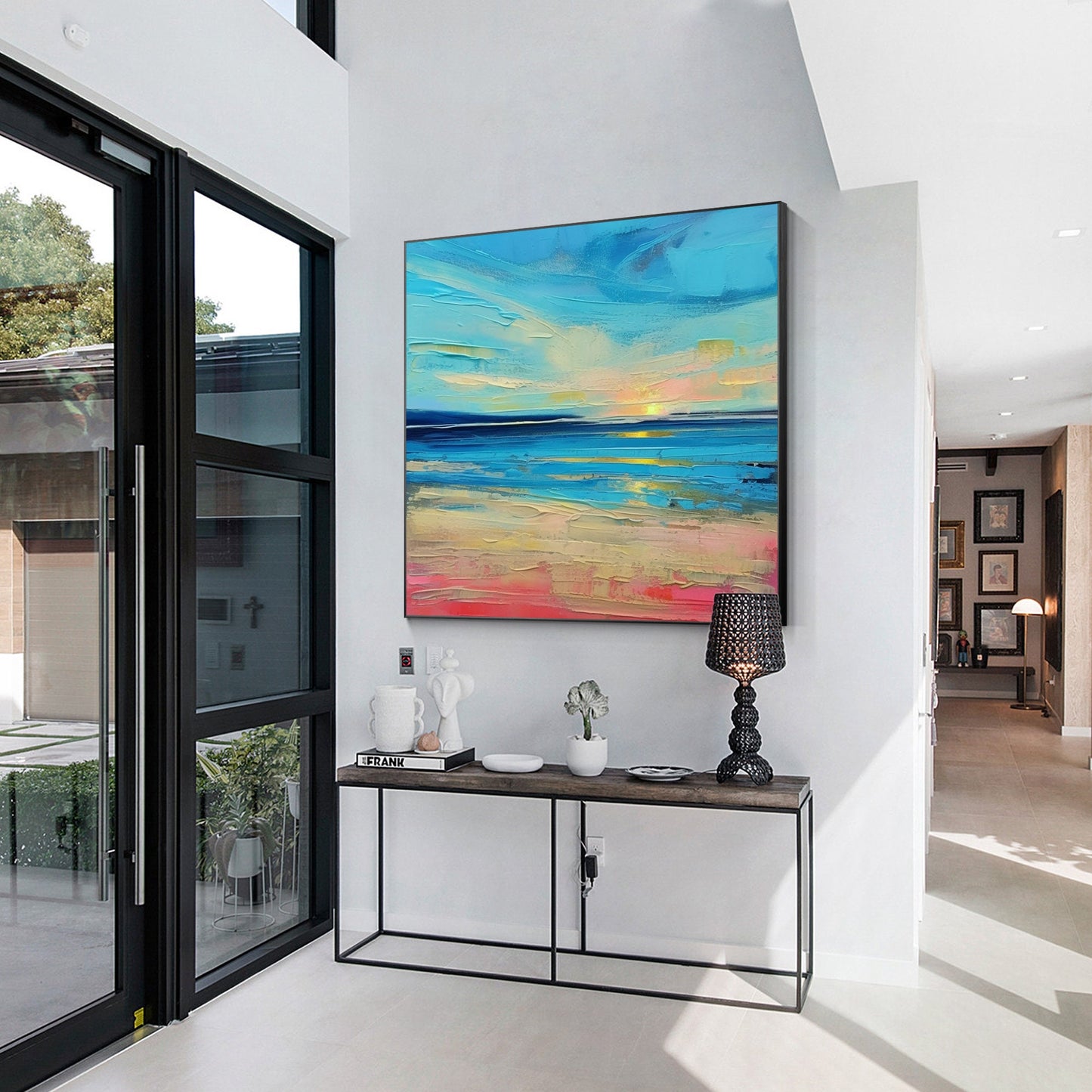 Textured Blue Seascape Painting: Abstract Coastal Sunrise Wall Art #4