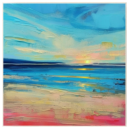 Textured Blue Seascape Painting: Abstract Coastal Sunrise Wall Art #8