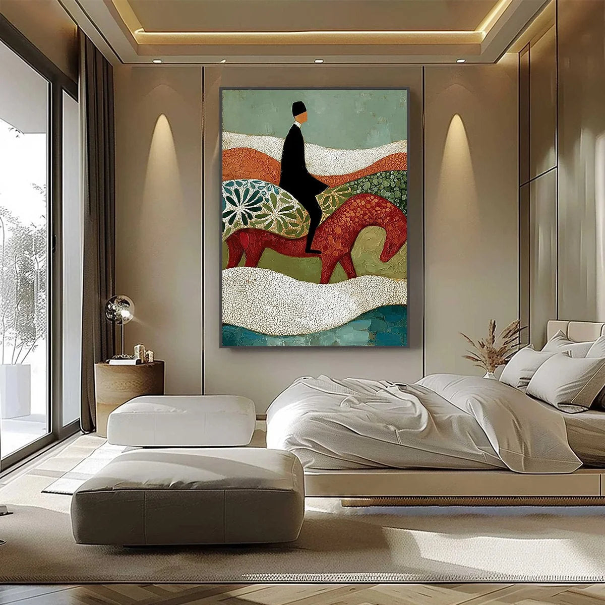 THE SILENT JOURNEY: Textured Boho Figurative Painting of a Traveler's Journey | Figurative closeup, raised brushwork detail