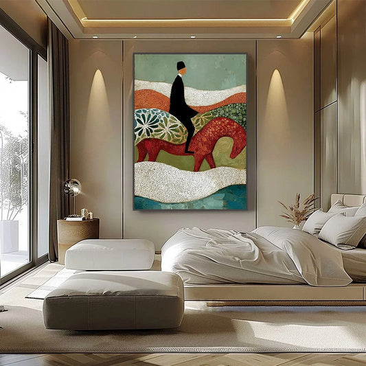 THE SILENT JOURNEY: Textured Boho Figurative Painting of a Traveler's Journey