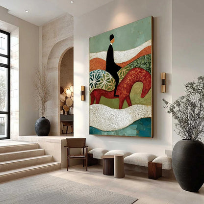 THE SILENT JOURNEY: Textured Boho Figurative Painting of a Traveler's Journey | Figurative mood, soft natural light studio shot