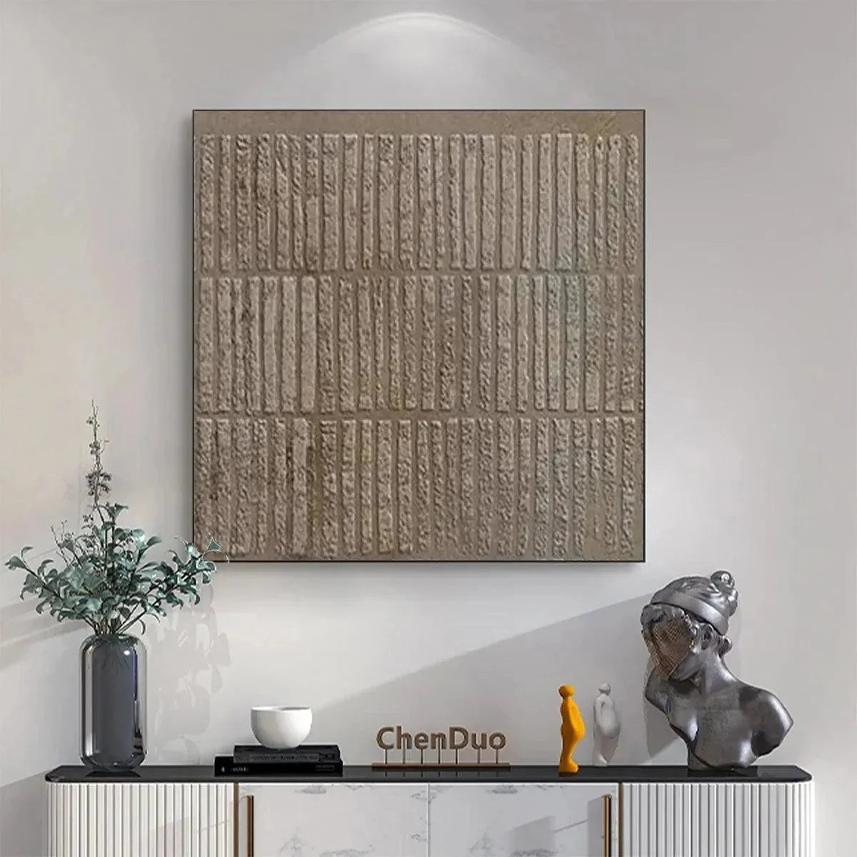 TEXTURED BROWN GRID: Minimalist Textured Painting | Minimalist closeup, raised brushwork detail