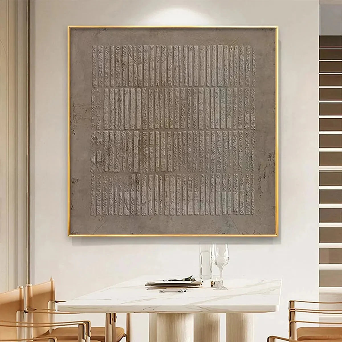 TEXTURED BROWN GRID: Minimalist Textured Painting | Minimalist mood, soft natural light studio shot