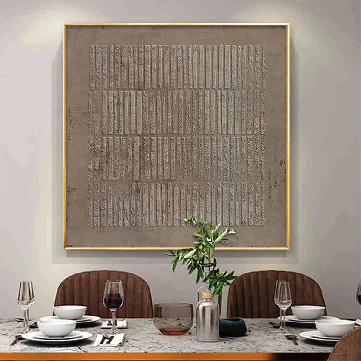 TEXTURED BROWN GRID: Minimalist Textured Painting | multi-color palette, original oil on stretched canvas art